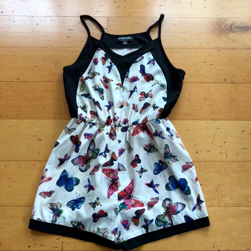 Fashion Union Butterfly Romper Cream Black XS